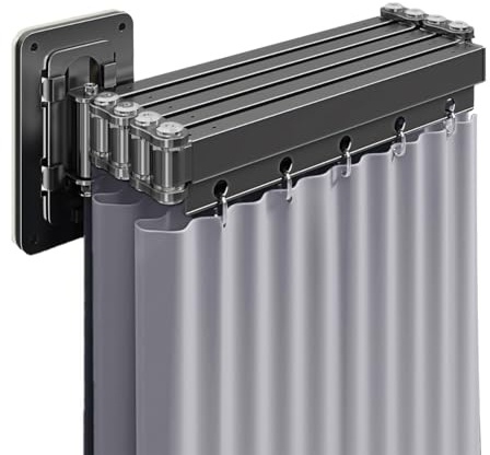 Asta Pieghevole Per Tenda Da Doccia Con Ventose,Tenda Doccia Angolare Antimuffa,Asta Per Tenda Da Doccia Angolare a Parete,Dotata Di Potenti Ventose,Lavabile,Salvaspazio(Design a 5 Pieghe,160cm)