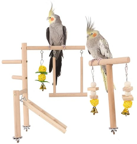 Parco giochi per uccelli, supporto per posatoio per uccelli in legno naturale, supporto per pappagalli in legno con scalette per box Accessori per gabbie da masticare per conuri p
