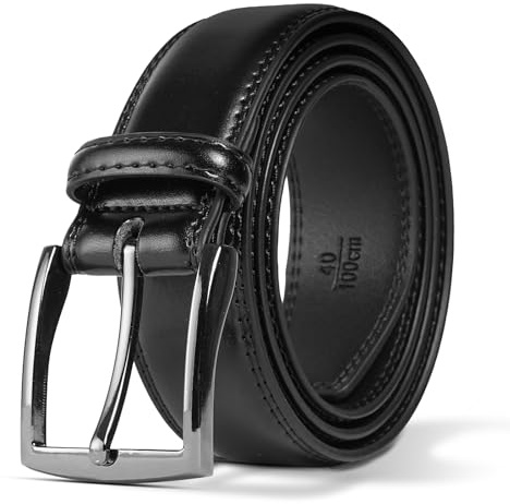 Aolso Leather Belts for Men, Mens Belt Leather, Double Stitched, Fashion Designs for Business Dress and Casual Jeans-Black-115cm(45)