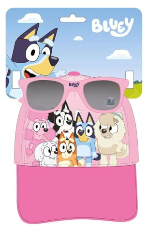 Bluey - Set berretto e occhiali da sole per ragazzi e ragazze, set di cappellini e occhiali da sole con licenza ufficiale per estate, spiaggia e uso quotidiano