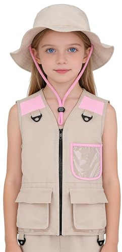 Generisch Gilet de pêche pour enfant - Avec poches et vêtements respirants - Gilet d'exploration sans manches - Pour filles, randonnée, pêche, camping, exploration, parc, jardin, nature, aventure