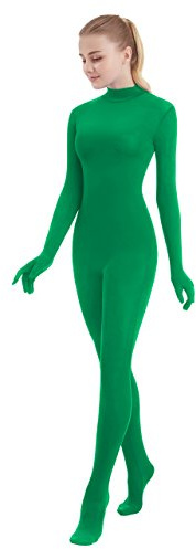 SUPRNOWA Women's Jumpsuit Bodycon Full Body Unitard Long Sleeve Bodysuit with Zipper Comfortable Spandex One-Piece Dance Costume (XX-Large, Green)
