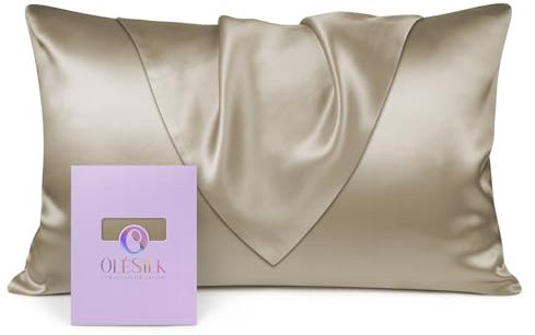 OLESILK Seide Kissenbezug Kissenhülle Haar- und Hautpflege mit Verstcktem Reißverschluss 19 Momme 1 Stück Taupe 50x70cm