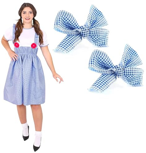 Kansas flicka maskeraddräkt – medium – blå Gingham-klänning, matchande hårband – vuxna World Book Day Book Week maskeraddräkt