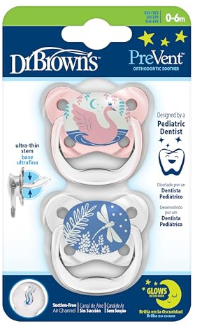 Dr. Brown's Prevent T1 T1 Lot de 2 tétines de nuit en silicone Rose