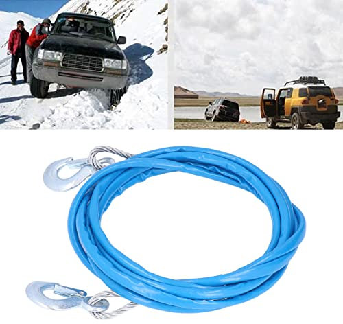 Wakects Corda Cavo da Traino, Cavo Traino Auto Acciaio con Ganci, Fune da Traino con Portata Fino a 7000 kg, per Auto, Fuoristrada e Mini Camion, 12 mm x 5 m, Blu