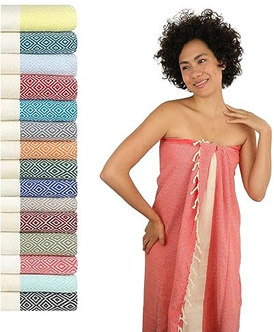 Flora Furora Saunahandtuch Saunatuch Damen + Herren, Hamamtuch groß 100x200 XXL: lang, platzsparend, leicht | Sauna Handtuch, Wellness Spa Tuch (Coral, 100 x 200 cm)