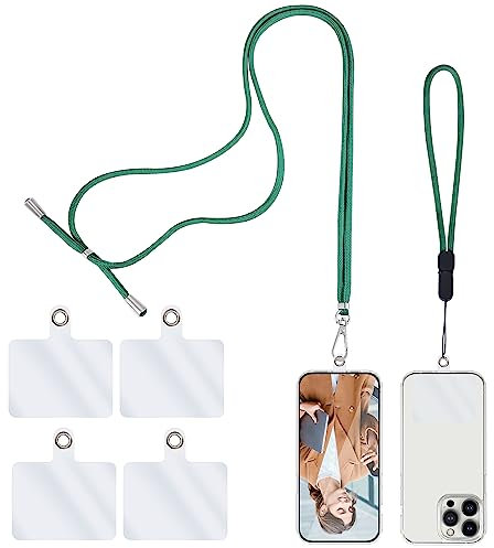 simarro Universal Cell Phone Lanyard, 2 Phone Chains with 4 Transparent Replacement Mobile Phone Straps Adjustable Nylon Neck Strap for All Smartphone Compatible with Most Phone Cases (Green)