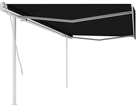 Gelenkarmmarkise Einziehbar mit Pfosten, ZEYUAN Sichtschutz Balkon, Seitenmarkise, Balkon Markise, Klemmmarkise, Sonnenvorhang, Balkonmarkisen, 5x3,5 m Anthrazit