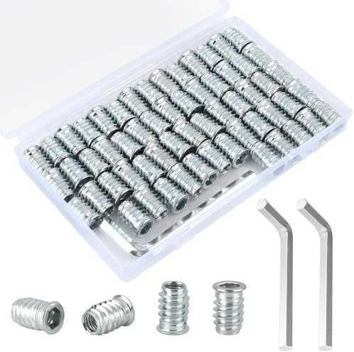 60 Stück Einschraubmutter M8, M8 x 20 mm Einschraubmuffen Gewindebuchse, Gewindeeinsatz Holz aus Verzinktem Stahl, Einschlagmuttern M8, Hex Innensechskant Mutter für Holzmöbel