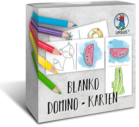 Ursus 828000F - Blanko Domino Karten, weiß-blau, 60 Stück, ca. 4,5 x 9 cm, unbedruckt, aus starkem Kraftkarton, Stärke ca. 1 mm, ideal zum Selbstgestalten