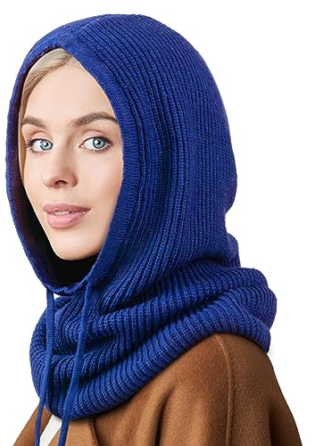 DRESHOW Sombreros de Invierno para Las Mujeres Pasamontañas de Punto Beanie Skull Cap Con Cordón Cálido Sombrero con Capucha Bufanda