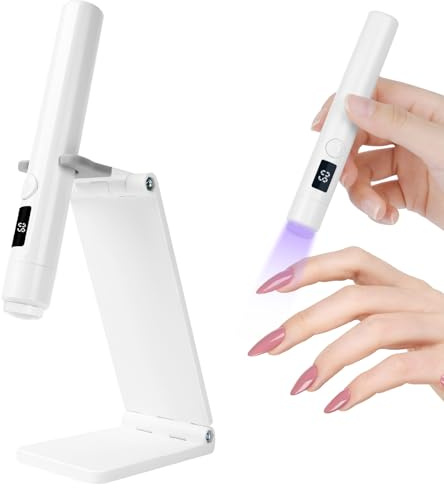 URAQT Lampe UV Ongles Gel, Portable Mini UV LED Lampe À Ongles avec Support, Séchoir à Ongles, lampe sèche-ongles de Salon Parfait pour Toutes les Gels, Blanc