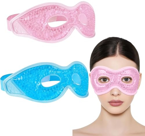 Maschera Occhi Gel Freddo 2 Pezzi Maschera Occhi Gel Cooling Eye Mask Regolabile Patch Occhi Riutilizzabili Per Affaticamento Degli Occhi Aiuto Per Il Sonno Emicrania Cura Della Bellezza Rosa, Blu