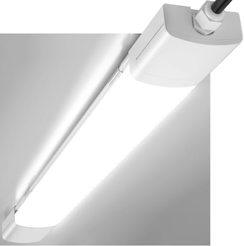 LED Feuchtraumleuchte 150CM, 45W 5000LM IP65 Wasserfest Feuchtraumlampe Wannenleuchte Verknüpfbar Ultraslim Deckenleuchte Flach Leuchtstoffröhre für Keller Garage Werkstatt Bad Büro 4000K, Weiß