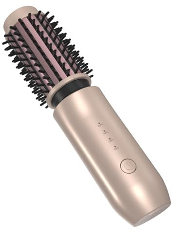 Dricar Cordless Hair Curling Brush, 40mm Portable Travel Cordless Hair Curler 150-210℃, 7000mAh USB Rechargeable Heated Curling Iron and Straighteners for Daily Styling & Travel (Gold)