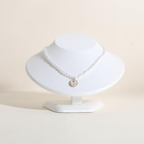 GemeShou Estantes de exposición de collares blanco para la venta, Organizador de almacenamiento de collares de cuero, Gran busto maniquí de joyas para tiendas de boutique【baja】
