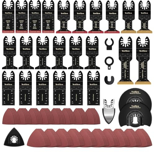 YedZen Multiverktyg sågblad set, 121 delar oscillerande tillbehör för oscillerande verktyg, oscilleringsverktyg, tillbehör, sågblad kit med sandpapper och titan för Ein-hell, Maki-ta, DTM-51Z, Dre-mel