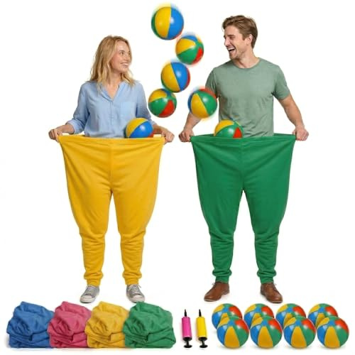 Granny Pants Yard Game, 4Pcs Granny Pants Outdoor Game for Adults and Kids, Giant Outdoor Tossing Games with 4 Oversized Pants & 12 Bouncy Balls, Family Reunion Party Field Game Set