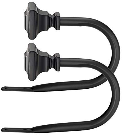 Black Square Finials Curtain Holdbacks - Set of 2 Decorative Rods, Drapery Holdbacks for Wall