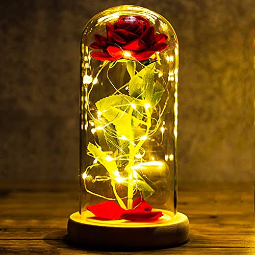 Regalo Dia de la Madre Rosa Eterna Regalos Originales para Mujer Rosa Bella y Bestia con Luz LED en Cúpula de Cristal Regalo Madre Abuela Mama Hermana Regalos Amigas Originales Cumpleaños Aniversario