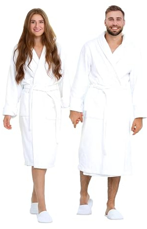 ARC HOME 100% Cotton Terry Bathrobe for Women & Men, Luxury Spa & Hotel-Style Terry Cloth Unisex Robe With Shawl Collar - White