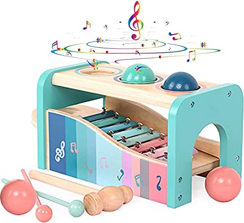 Nukdey Xylophon und Hammerspiel mit ausziehbarem Xylophon|Pound A Ball Toy| Xylophon hammerspiel für Kinder ab 1 2 3+ Jahre