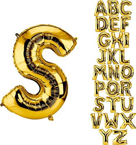 DekoRex Folienballon Gold 100cm Luftballon Geburtstag Hochzeit Deko (Buchstabe S)