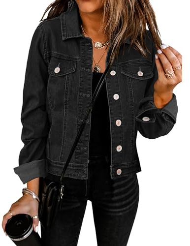 Vetinee Women's Denim Jackets Button Down Stretch Boyfriend Jean Jacket