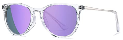 HJSTES Polarized Kids Sunglasses for Girls Boys, 100% UV Protection for Children Sun Glasses, 50MM(Clear Frame/Purple Mirrored)