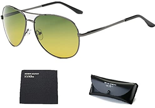 WIRUN Nachtsichtbrille für Herren und Damen, polarisiert, UV400, Aviator, blendfrei, gelb, Sicherheits-Nachtansicht (grau)