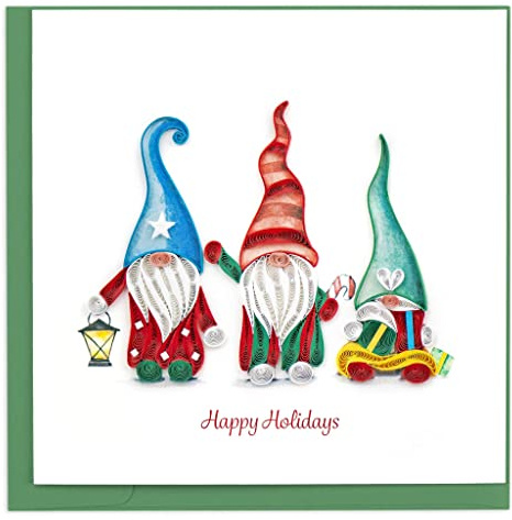 Christmas Quilling Card 3-D Greeting Card - HOLIDAY GNOMES