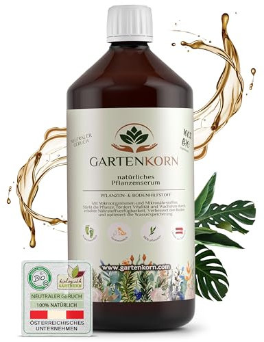 Gartenkorn Pflanzenserum Booster für Zimmerpflanzen, Obst & Gemüse (1L) - organischer Pflanzendünger flüssig für Gartenpflanzen, Gemüsebeet, Hochbeet, Kräuter, Obstbäume - Blumendünger & Gemüsedünger