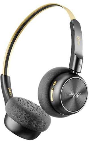 iKF R1 Retro Wireless Headphones, Vintage Design On Ear Bluetooth Headphones, HiFi Stereo, 60H Playtime, ENC with Built-in Mic, Multipoint Connection, Soft and Lightweight Headset for Phone/PC(Gold)