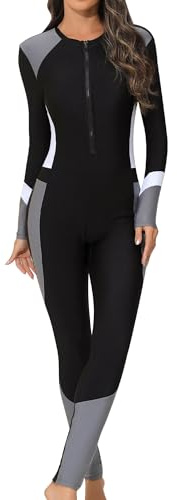 SEAUR Combinaisons de Surf de Sport Zippées pour Femmes Maillot de Plongée Protection Solaire Rashguard Intégral 1 Pièce pour Plage Kayak Noir 2 L