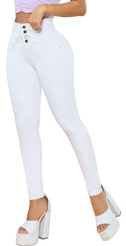 Fiorella Shapewear Pantalones Colombianos Levanta Cola | Butt Lifting Colombian Jeans for Women | High Rise Waisted Push Up | White 518W