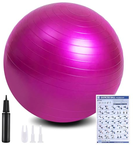 flintronic Gymnastikball, 65 cm Ultra-Dicker Anti-Explosions-Yoga-Ball mit aufblasbarer Fußpumpe, Robuster Maximalbelastbarkeit Fitness-Ball für Sport-Fitness, Yoga, Pilates（Rosa