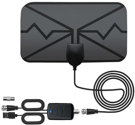 Antenne TV Intérieur, 1080P 4K Antenne HDTV Numérique 400KM Signal Amplificateur Chaînes Télévision Gratuites