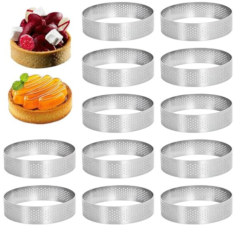 Anillos para hornear - Anillo para hornear para muffins de acero inoxidable de 12 piezas | Herramienta de postre con diseño de agujeros, herramienta de postre antiadherente y agujero