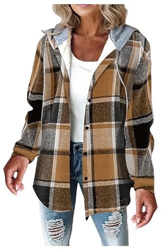 Hsternexy Übergangsjacke Damen Fleecejacke, Flanelljacke Sherpa Jacke Karierte Jacke Flanellhemd Holzfällerjacke Wolljacke Winter Hemdjacke Gefüttert Teddyjacke Karierter Mantel Karojacke