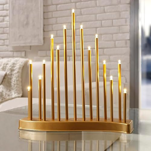 MeLiTec LED Lichtbogen Weihnachten SL22-1 - Eleganter S-Bogen in Gold mit 15 LED-Leuchtstäben, energiesparend & warmes Licht