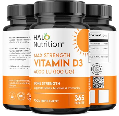 Vitamin D3 4000 IU – High Strength Vitamin D Tablets (365 Tablets 1 a Days Supply) – Vegetarian Immune System Vitamins - VIT D3 As Cholecalciferol - One A Day Vitamin D Supplement -Made in The UK