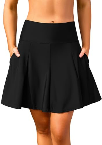 SHEKINI Women's Swim Skirts for Women High Waisted Swimming Skorts with Zipper Pockets Tummy Control Quick Dry Swimsuit Bottoms Swim Skirt for Women, Black, L