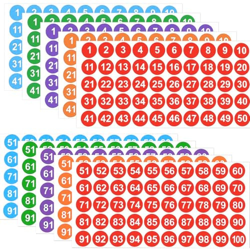 500 Pièces 1 à 100 Chiffres Adhesifs,Numeros Etiquettes,25mm, Autocollants Cercle Numérotés,Numero Autocollant Etiquettes Autocollantes Vinyle Imperméable pour Boîtes de Bureaux,Casiers