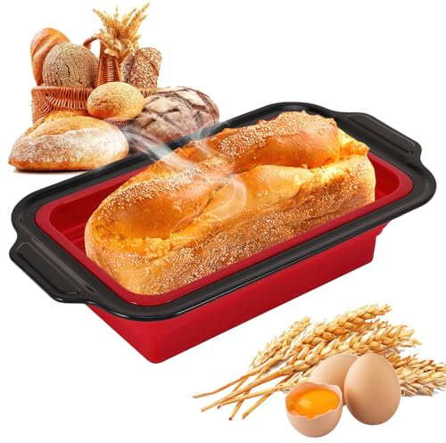 FUOBECIE Brotbackform Silikon Mit Metallverstärktem Rahmen, 31x17,2x3 Cm Faltbare Silikon Brotbackform, Bpa-Frei Silikon Kastenform Für Brote, Kuchen, Toast (Rot Mit Schwarzem Rand)