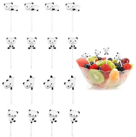 16 Pezzi Mini Forchette da Frutta, Stuzzicadenti Decorativi per Bambini Riutilizzabili Forchettine a Forma di panda in Plastica per Bambino Adulto Bento Box Dolci Dessert Frutta Pranzo (3-4 cm)