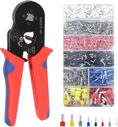 DaMohony Kit d'outils de sertissage de virole, 0. 25-10 mm² auto-réglable à cliquet avec 1800 embouts pour électriciens, bricolage et maison