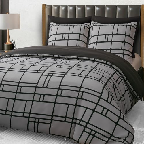 Pamposh Bettwäsche Sets Bettbezug Set Prämie Mikrofaser Anthrazit mit Reißverschluss hochwertigen Qualität für Allergiker (Grau, (1 x 200 x 200 cm) + (2 x Kissenbezug 80 x 80 cm))