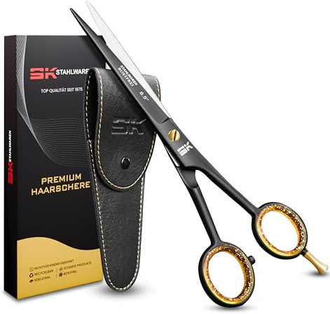 SK STAHLWAREN Tijeras de peluquería de 6,5 pulgadas, acero inoxidable, microdentado, tijeras de corte de pelo para hombres, mujeres y niños para cabello fuerte y fino