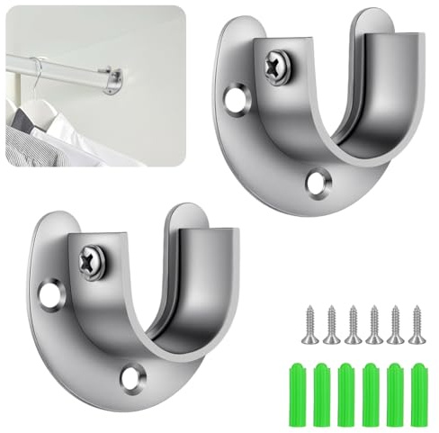 NUTKIT Kleiderstange Halterungen, 2 Stück Rundrohr Halterung mit Schrauben, U-Form Stangenhalterung Kleiderstangenhalter, aus Edelstahl, Stangenhalter Schrankrohrhalter für Schrankrohr-Stange(32 MM)
